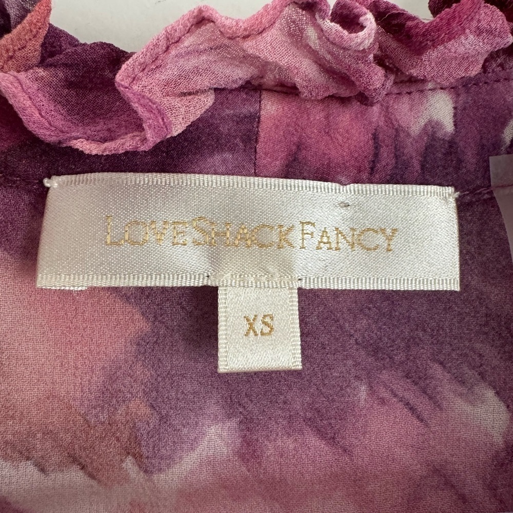 LoveShackFancy Gamela Blouse Top Tie Neck Silk Pre-dawn Sky Pink Medium - Picture 6 of 8